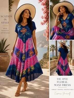 🌺 Exert Brand Floral Multicolor Asymmetrical Dress – Women’s Size OS 🌺